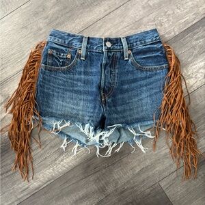 Levi's 501 Blue Jean Shorts with Brown Fringe